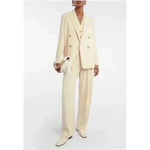 New Vince Crepe Cream Winter White Double-Breasted Oversized Blazer Size 12